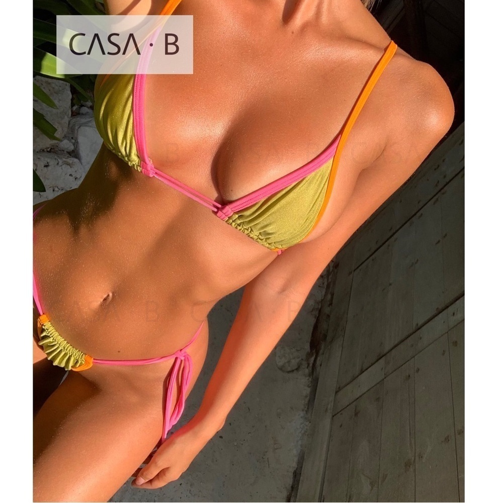 5 ⭐️ CASA B| The Cabo Verde Color Block Triangle Brazilian Bikini Set